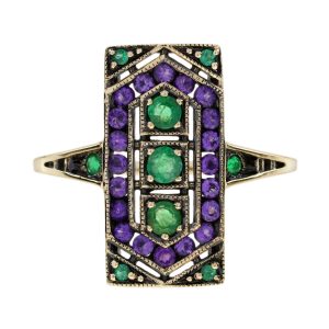Emerald and Amethyst Art Deco Style Ring