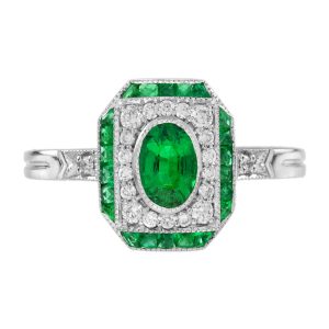 Emerald Diamond Art Deco Style Engagement Ring