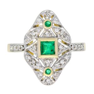 Emerald and Diamond Art Deco Style Dinner Ring