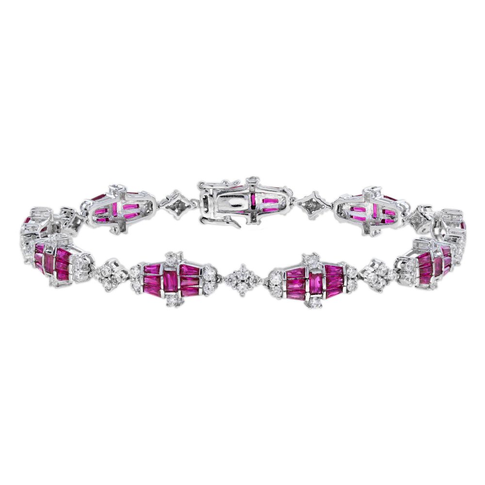 Diamond Ruby Art Deco Style Link Bracelets