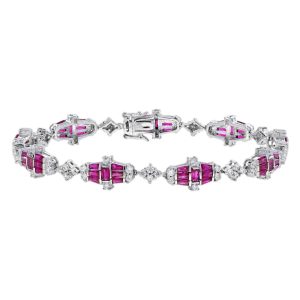 Diamond Ruby Art Deco Style Link Bracelets