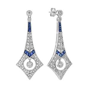 Diamond and Sapphire Art Deco Style Drop Earrings