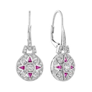 Diamond and Ruby Art Deco Style Drop Earrings