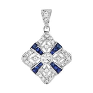 Diamond and Blue Sapphire Art Deco Style Pendant