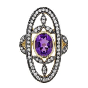 Amethyst and Diamond Antique Style Cocktail Ring