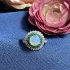 R3782 O-E9-D2 L2312B 03 Opal Emerald and Diamond Art Deco Style Target Engagement Ring