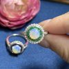 R3782 O-E9-D2 L2312B 04 Opal Emerald and Diamond Art Deco Style Target Engagement Ring