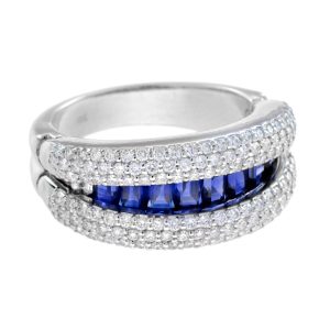 Blue Sapphire Diamond Open-Close Eternity Band Ring