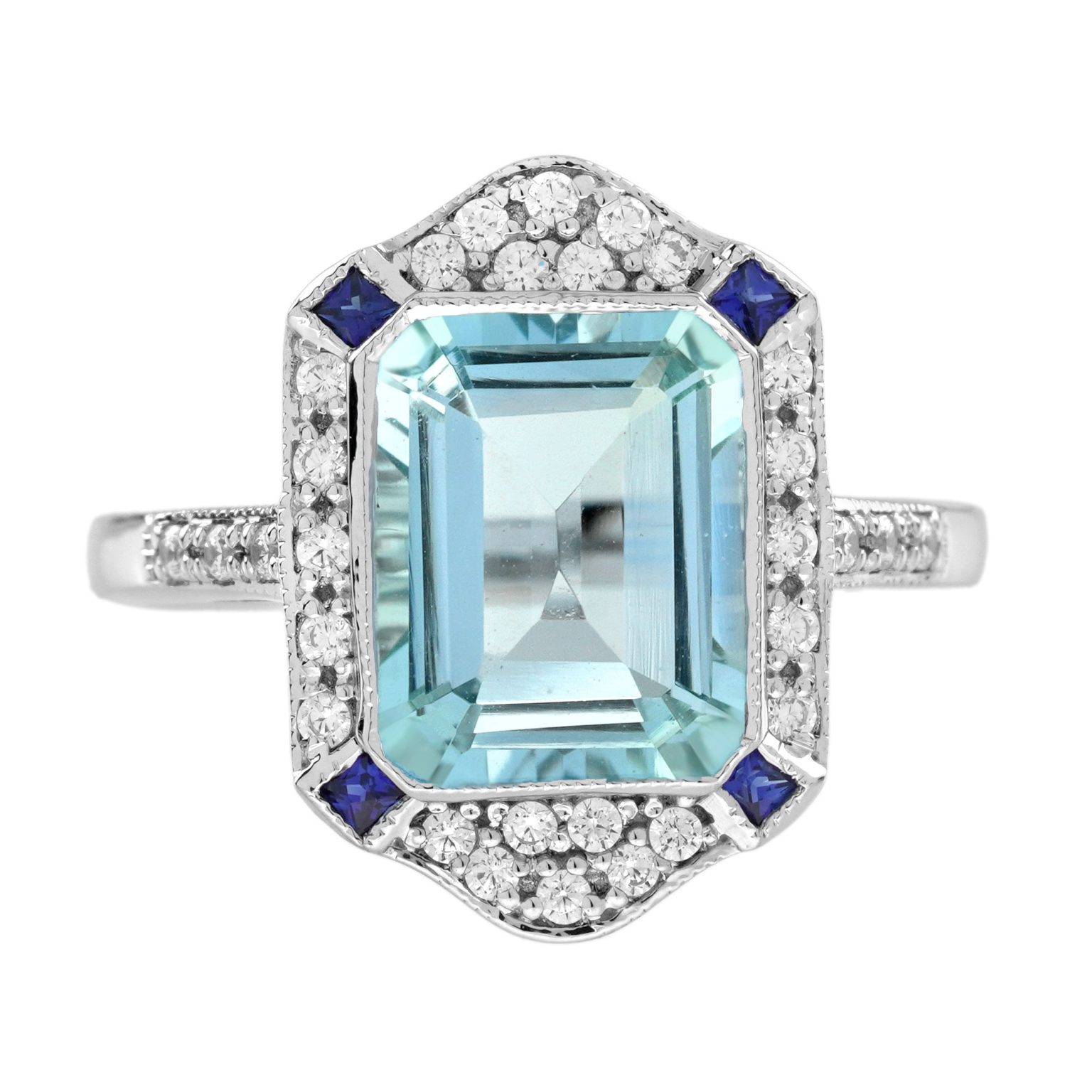 Aquamarine Sapphire and Diamond Art Deco Style Cocktail Ring