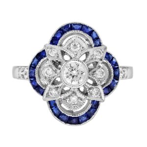Diamond and Sapphire Art Deco Style Floral Ring