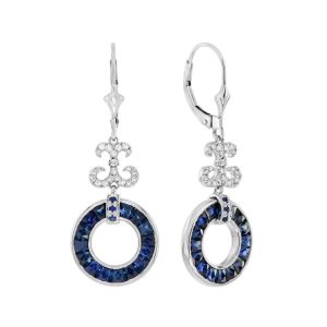 Blue Sapphire and Diamond Round Openwork Drop Earrings