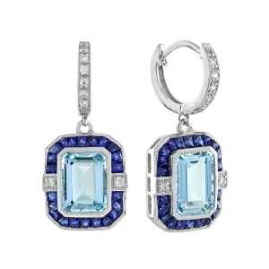 Aquamarine and Diamond Style Dangle Earrings