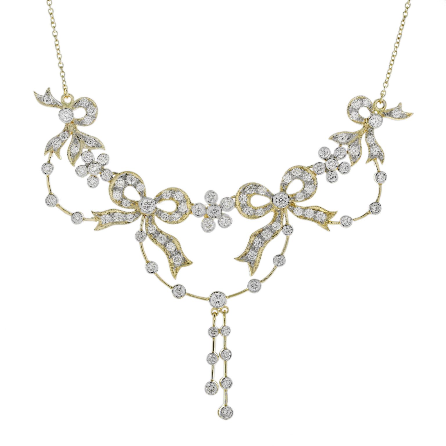 Diamond Vintage Style Ribbon Floral Necklace