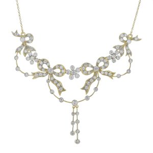 Diamond Vintage Style Ribbon Floral Necklace