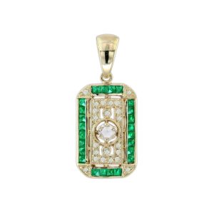 Rose Cut Diamond and Emerald Antique Style Filigree Pendant