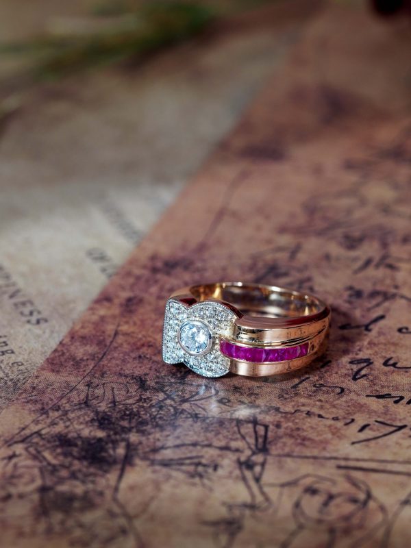 Diamond and Ruby Retro Style Engagement Ring - Image 4