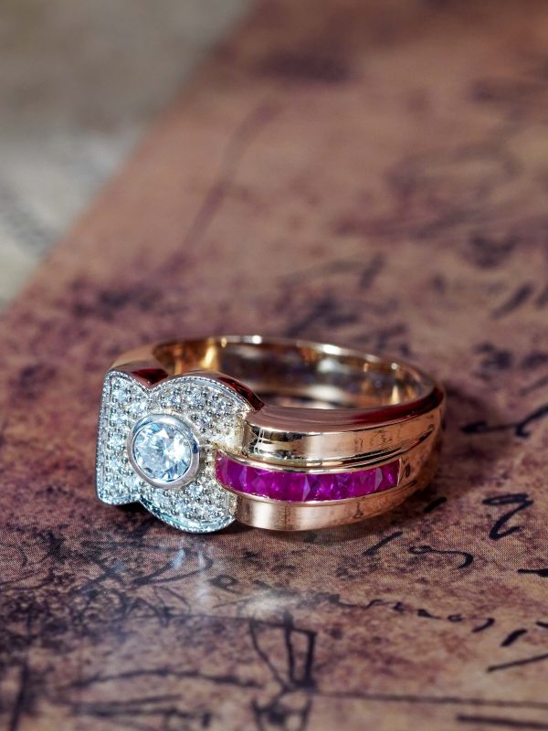 Diamond and Ruby Retro Style Engagement Ring - Image 5