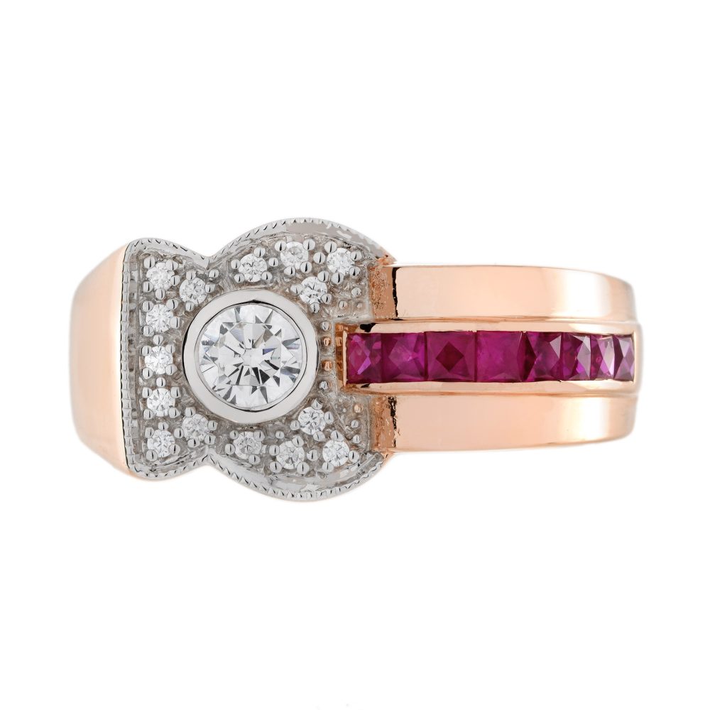 Diamond and Ruby Retro Style Engagement Ring