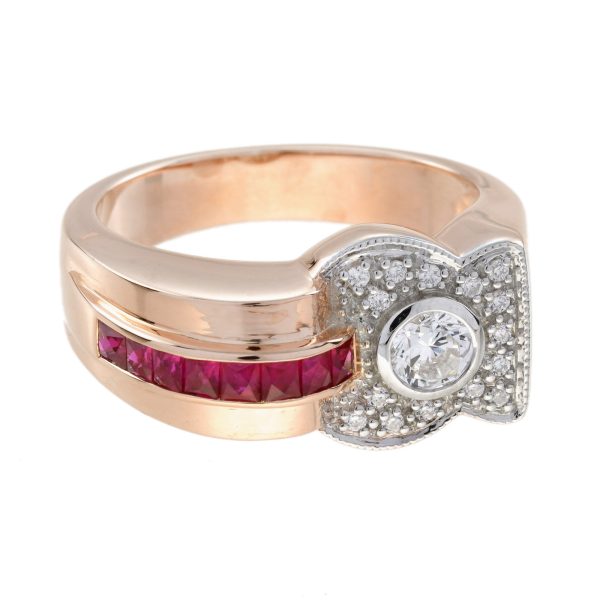 Diamond and Ruby Retro Style Engagement Ring - Image 6