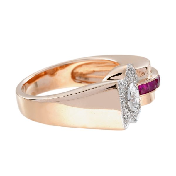 Diamond and Ruby Retro Style Engagement Ring - Image 8