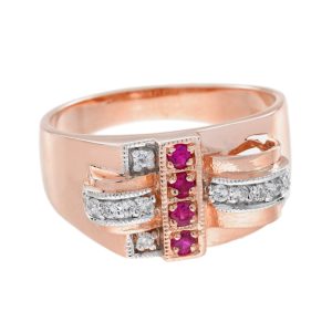 Ruby and Diamond Retro Style Bold Cocktail Ring