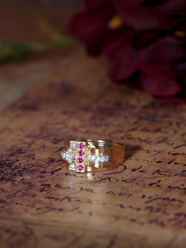 Ruby and Diamond Retro Style Bold Cocktail Ring - Image 4