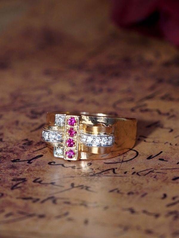 Ruby and Diamond Retro Style Bold Cocktail Ring - Image 5