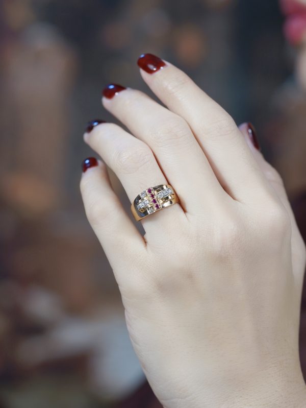 Ruby and Diamond Retro Style Bold Cocktail Ring - Image 2