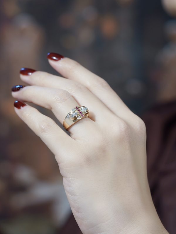 Ruby and Diamond Retro Style Bold Cocktail Ring - Image 3