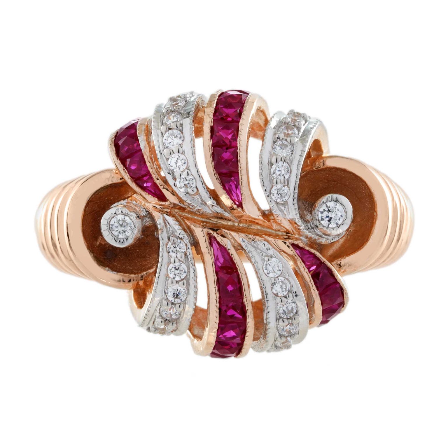 Ruby and Diamond Retro Style Cocktail Ring