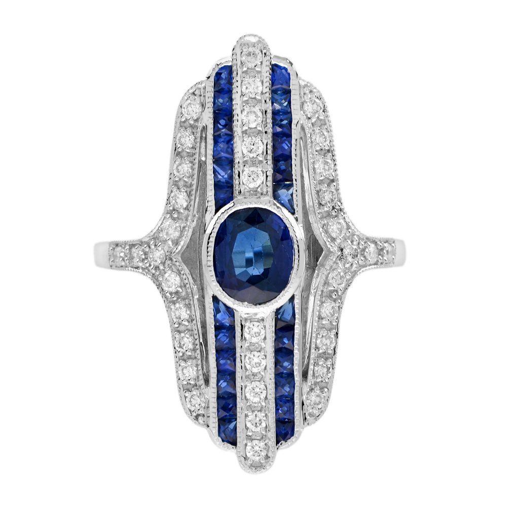 Oval Sapphire with Diamond Art Deco Style Cocktail Ring