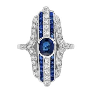 Oval Sapphire with Diamond Art Deco Style Cocktail Ring