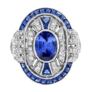 Ceylon Sapphire and Diamond Art Deco Style Engagement Ring