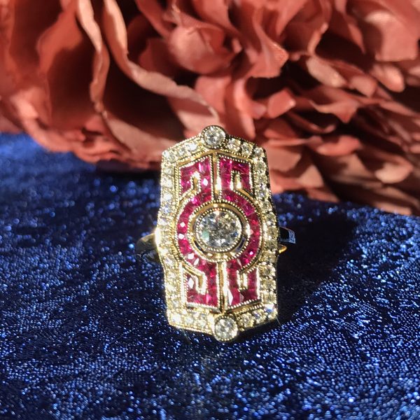 Diamond Ruby Art Deco Style Dinner Ring - Image 5