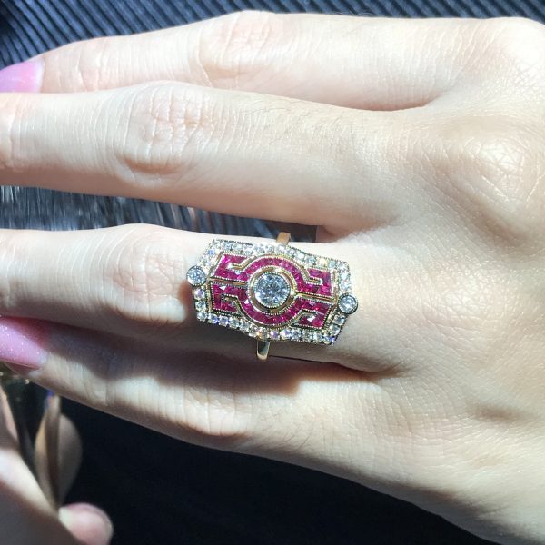 Diamond Ruby Art Deco Style Dinner Ring - Image 3