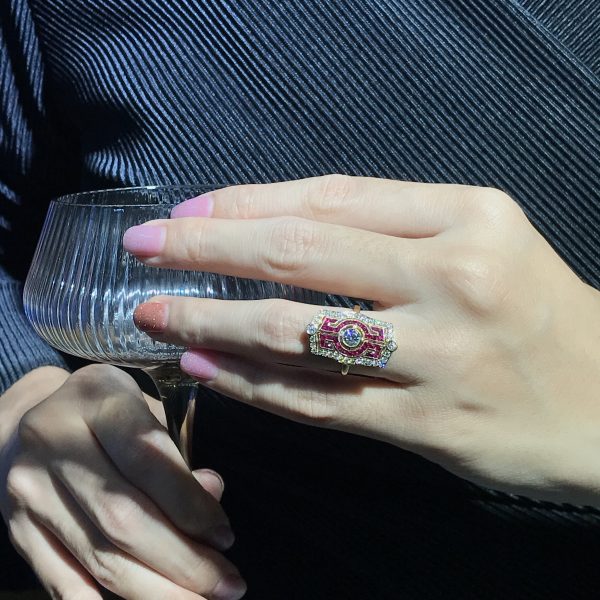 Diamond Ruby Art Deco Style Dinner Ring - Image 2