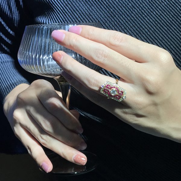 Diamond Ruby Art Deco Style Dinner Ring - Image 4