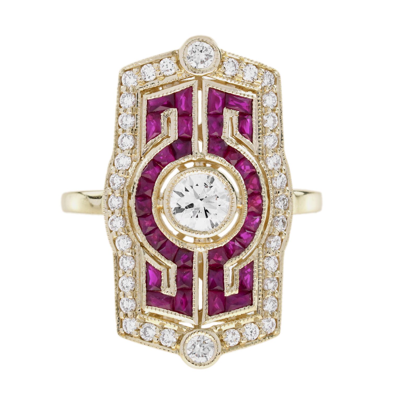 Diamond Ruby Art Deco Style Dinner Ring