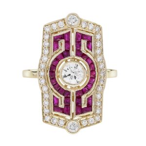 Diamond Ruby Art Deco Style Dinner Ring