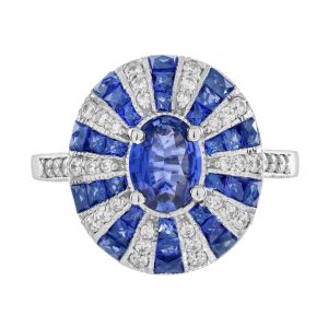Ceylon Sapphire and Diamond Art Deco Style Engagement Ring