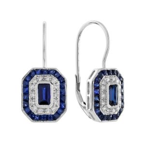 Sapphire Diamond Art Deco Style Lever Back Earrings