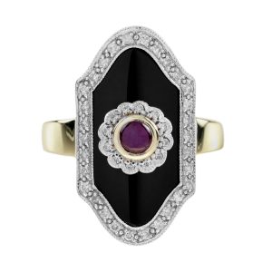 Ruby Onyx and Diamond Art Deco Style Dinner Ring