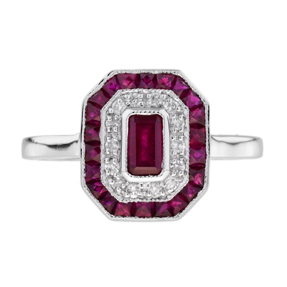 Ruby and Diamond Art Deco Style Engagement Ring