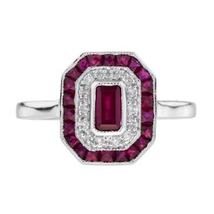 Ruby and Diamond Art Deco Style Engagement Ring