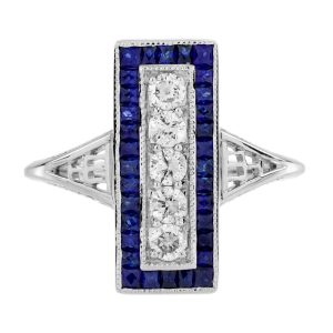 Diamond and Sapphire Art Deco Style Dinner Ring