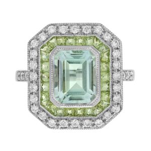Green Amethyst Peridot Diamond Art Deco Style Target Engagement Ring