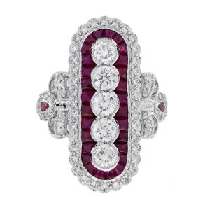 Diamond and Ruby Art Deco Style Cocktail Ring