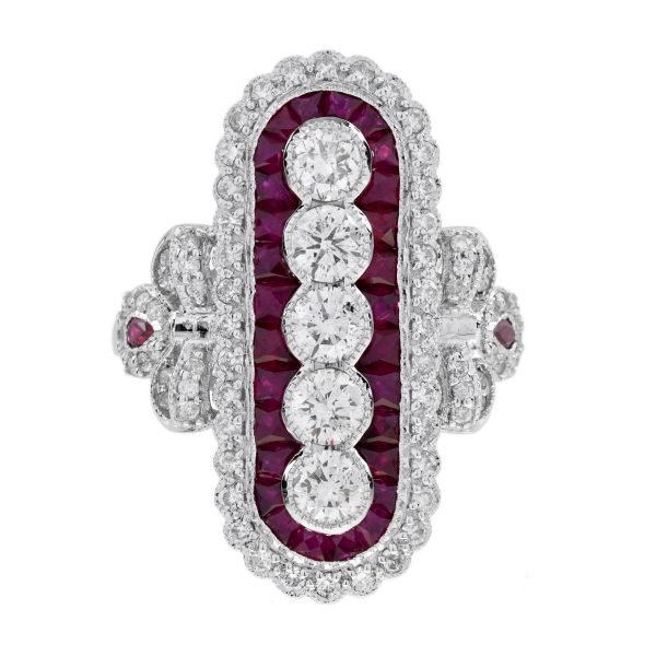 Diamond and Ruby Art Deco Style Cocktail Ring - Image 11