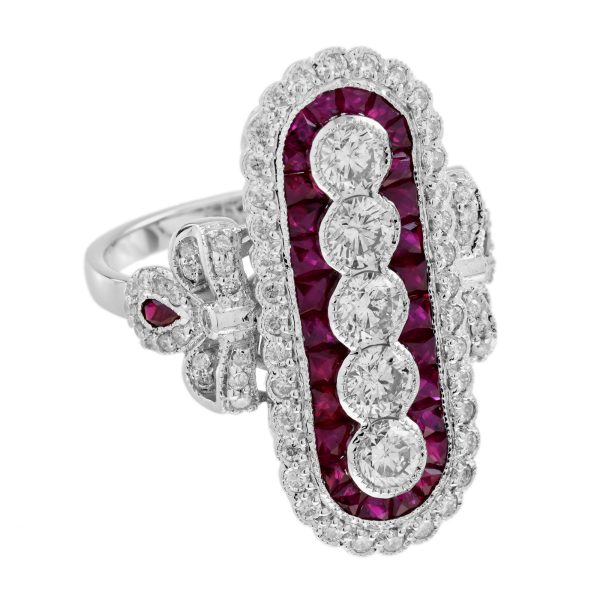 Diamond and Ruby Art Deco Style Cocktail Ring - Image 6