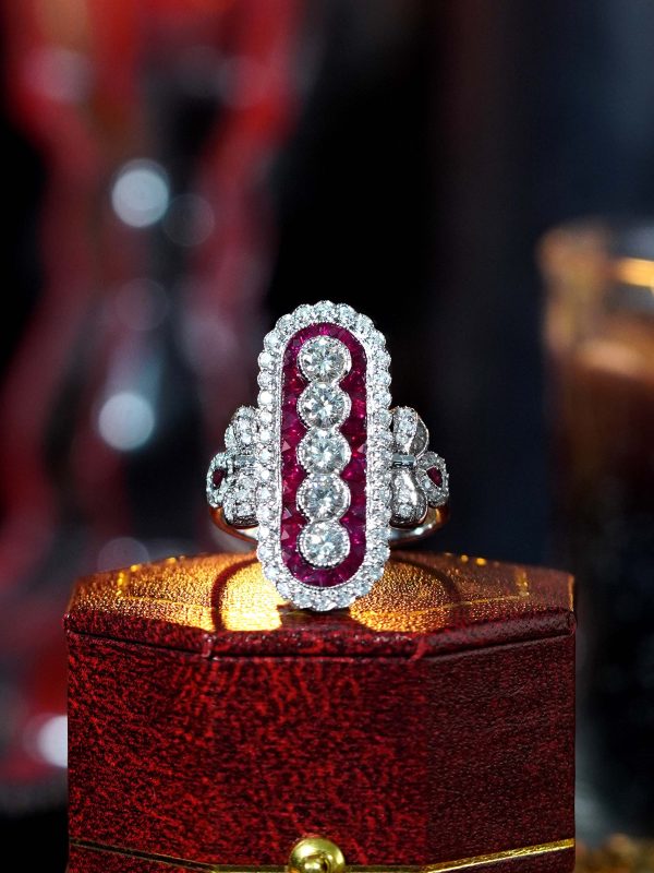Diamond and Ruby Art Deco Style Cocktail Ring - Image 4